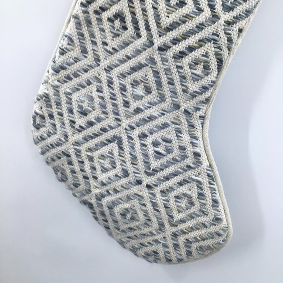 34th & Pine Woven Christmas Stocking Large Tassel Gold Cream Blue Yarn Winter - Picture 3 of 10